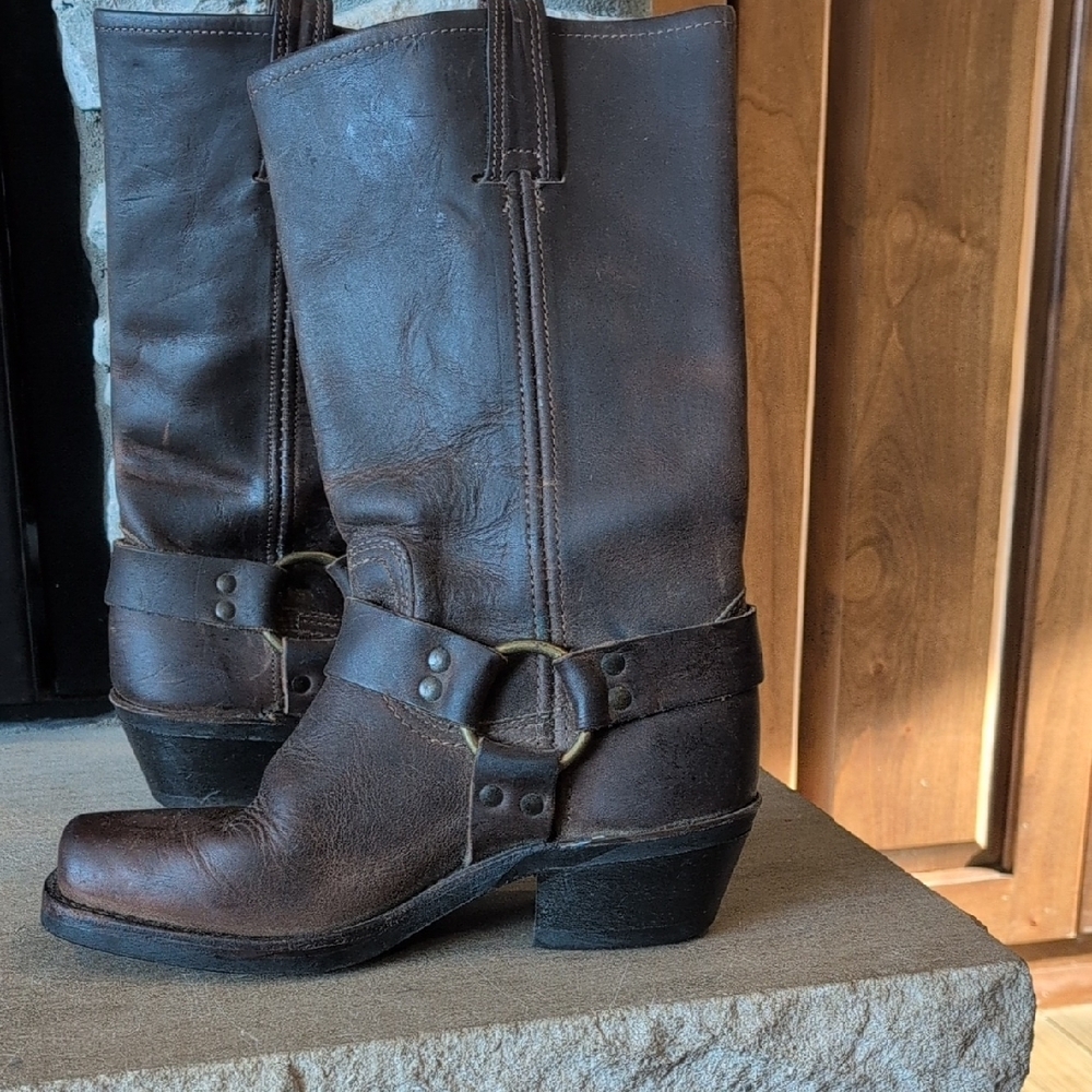 Frye Dark Brown Leather Harness Boots - Picture 3 of 12